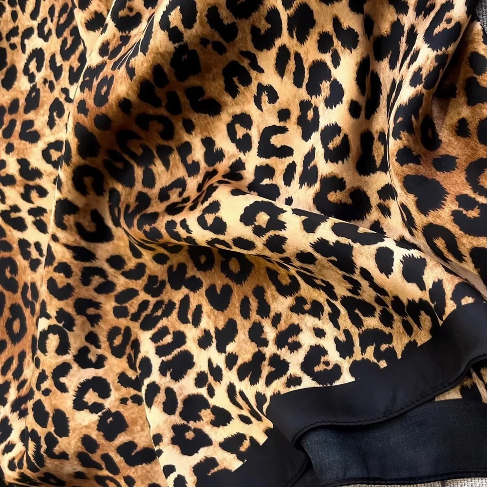 Luxury 100% SILK SATIN Large Shawl Leopard Print Scarf Animal Print Wrap Coverup